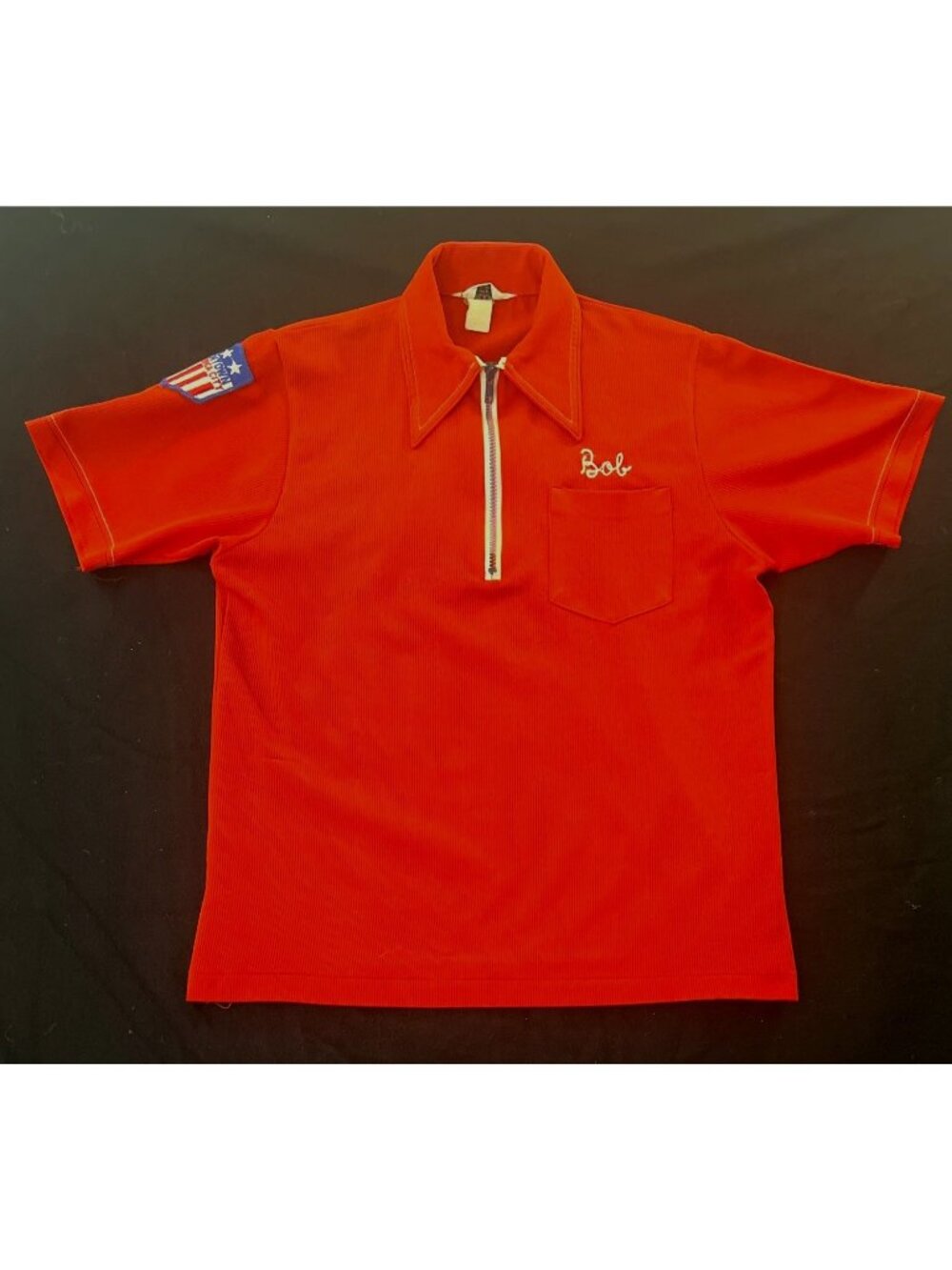 Vintage Bowling Shirt K&M Sales Allentown PA 1970s Bob Polyester Medium Red USA